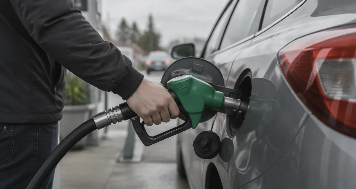 Illustration: a car being refuelled at a pump