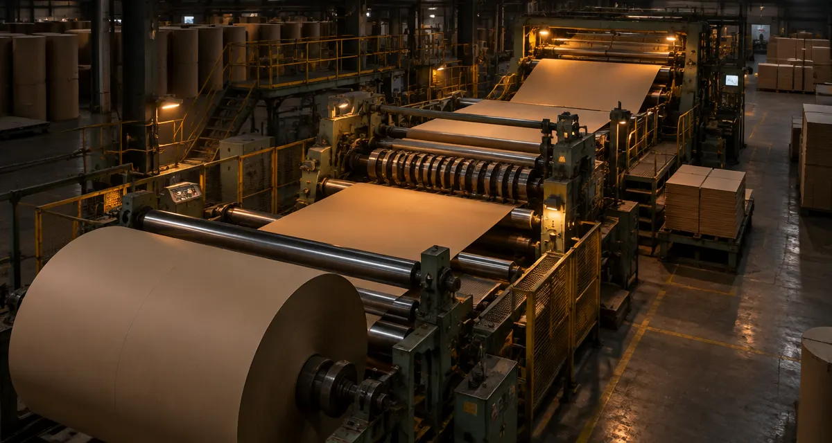 Illustration: unprinted board moving through rollers on a packaging production line