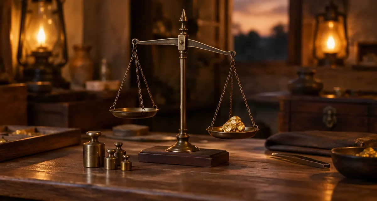 Illustration: a jeweller’s scale weighing gold